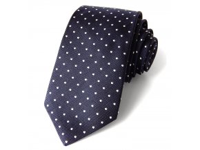 kravata hedvabna modra PUNTIK BILY 745