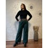Dámské kalhoty s vysokým pasem a širokými nohavicemi v tmavě zelené