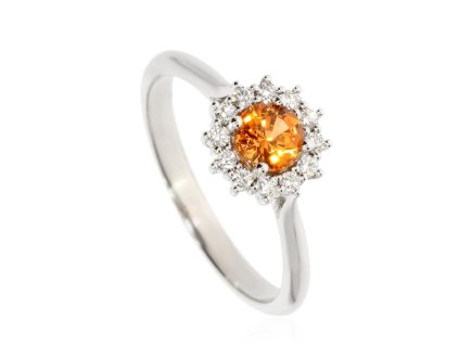 Zlatý prsteň s diamantmi a granátom mandarine