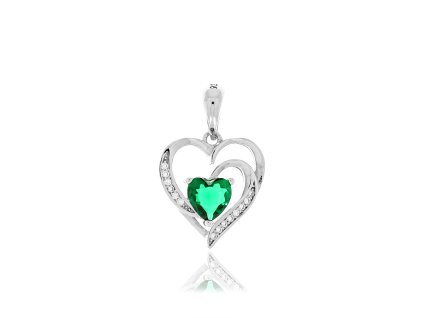 Strieborné srdce so zeleným kameňom
