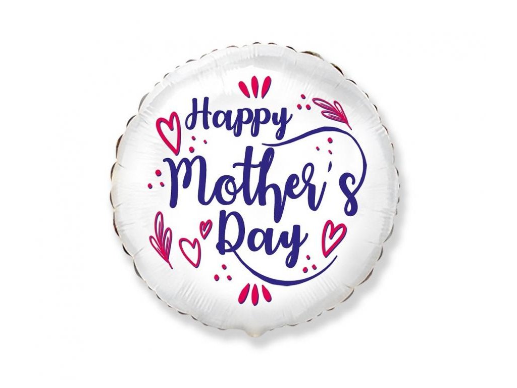 Балон от фолио - Ден на майката, 48 см, кръгъл, бял