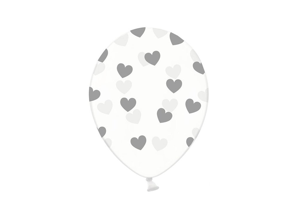 Балон - Прозрачен със сребърни сърца