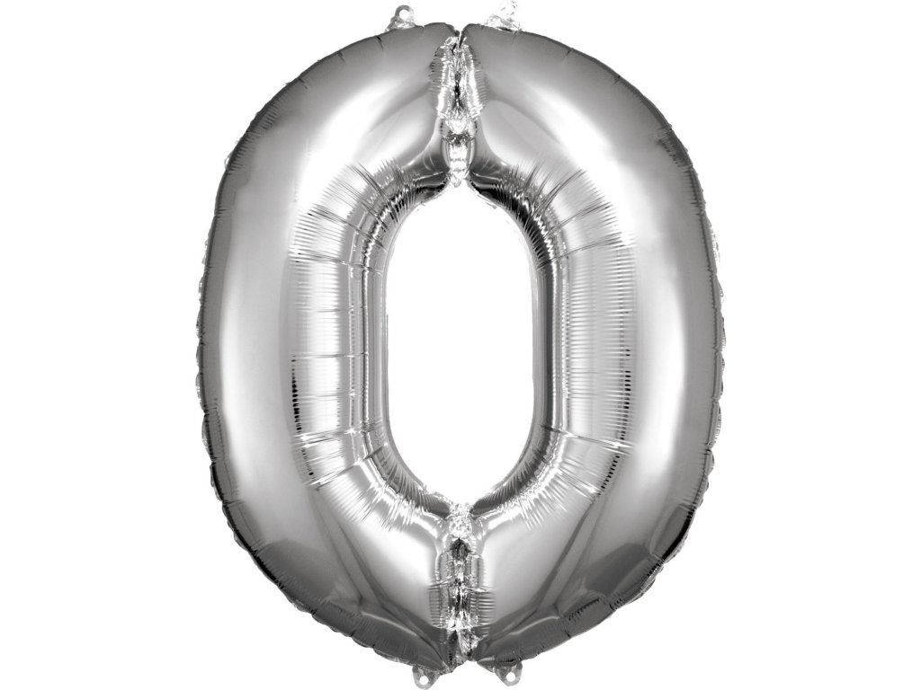 Фолиев балон - число 0 (сребърен) 86 см