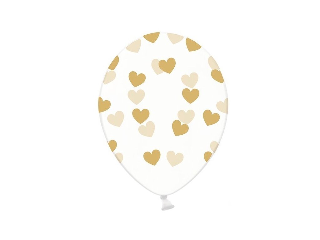 Балон - Полупрозрачен със златни сърца 6 бр