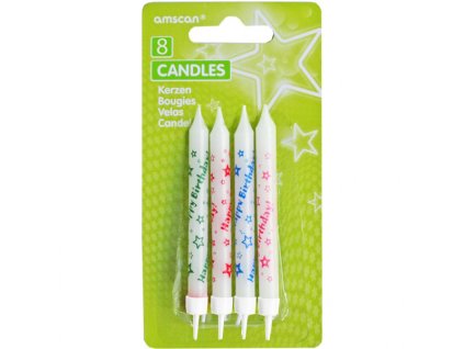Свещи - Шарени Happy Birthday 8 бр