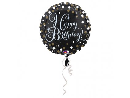 64948 foliovy balon happy birthday trblietava zlata 43 cm