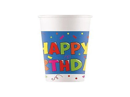 Kvalitné kompostovateľné poháre - Happy Birthday 8 ks