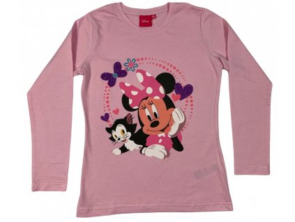 Dievčenské tričko s dlhým rukávom - Minnie Mouse ružové (Размер - деца 104)