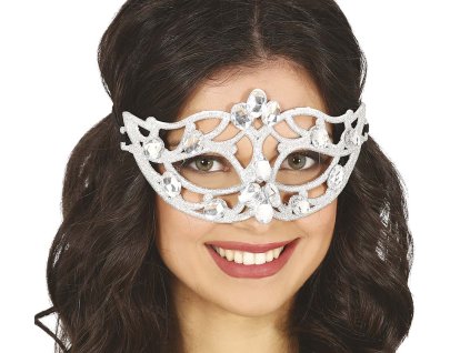 Карнавална маска - Сребърна с пайети