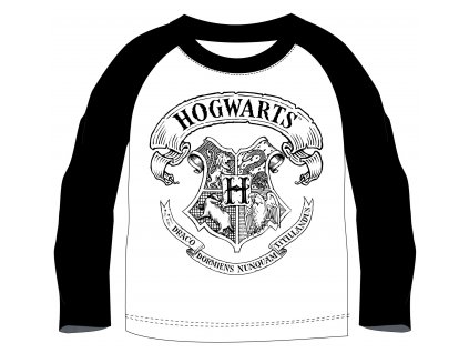Chlapčenské tričko s dlhým rukávom - Hogwarts, bielo-čierne (Размер - деца 134)