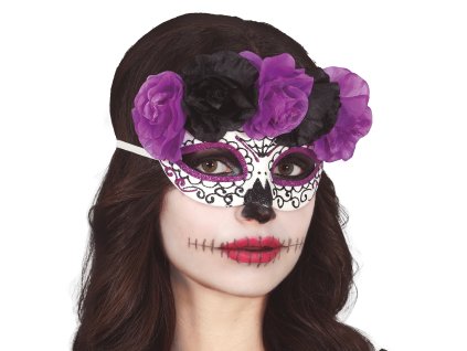 Маска с черни и лилави цветя Catrina