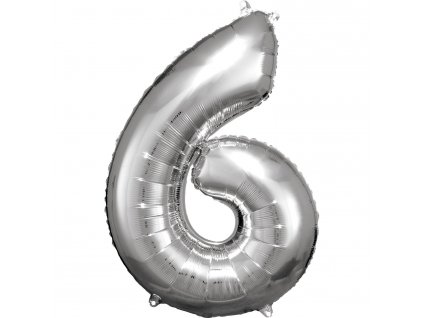 2161 1 balonik foliovy narodeninove cislo 6 strieborny 86cm