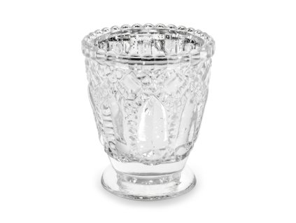 Sklenený svietnik - strieborný 8 cm