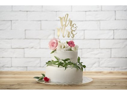 Украса за торта Mr & Mrs (златиста)