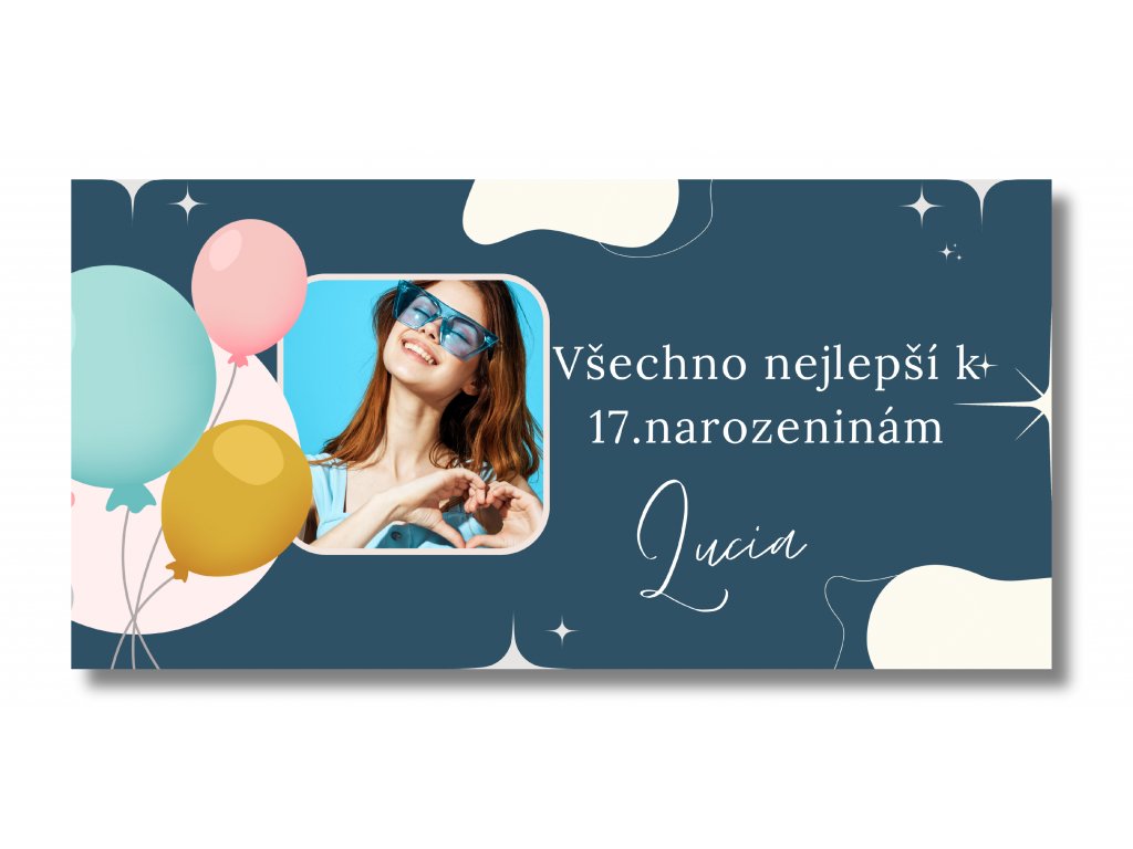 Personal Narozeninový banner s fotkou - Blue Aesthetic Rozmer banner: 130 x 260 cm