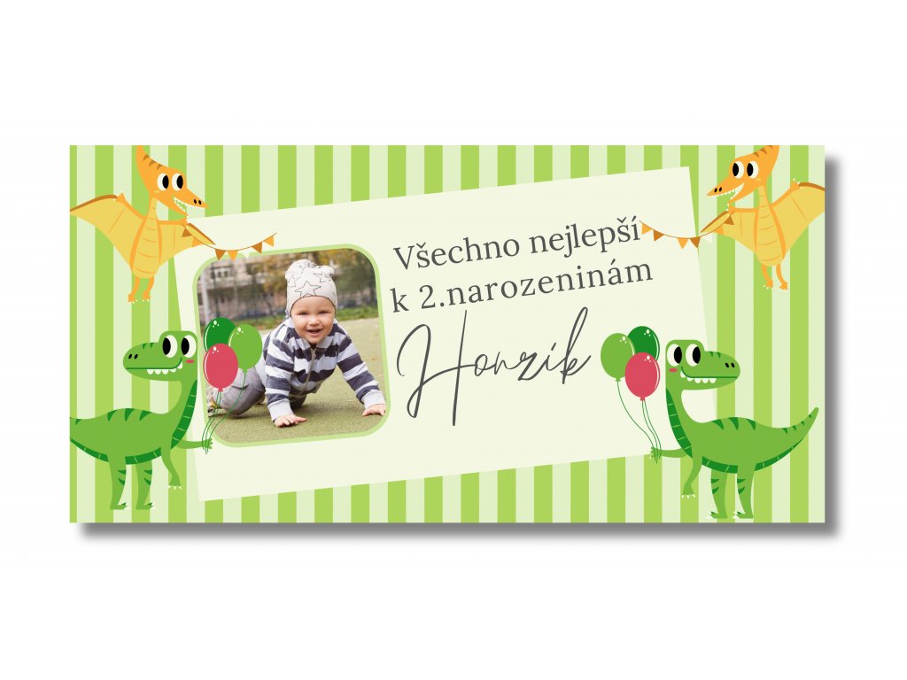Personal Narozeninový banner s fotkou - Dinosauři Rozmer banner: 130 x 260 cm