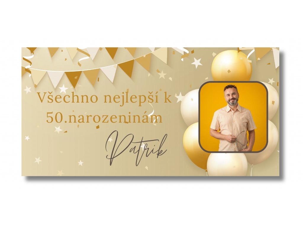 Levně Personal Narozeninový banner s fotkou - Golden Birthday Rozměr banner: 130 x 260 cm