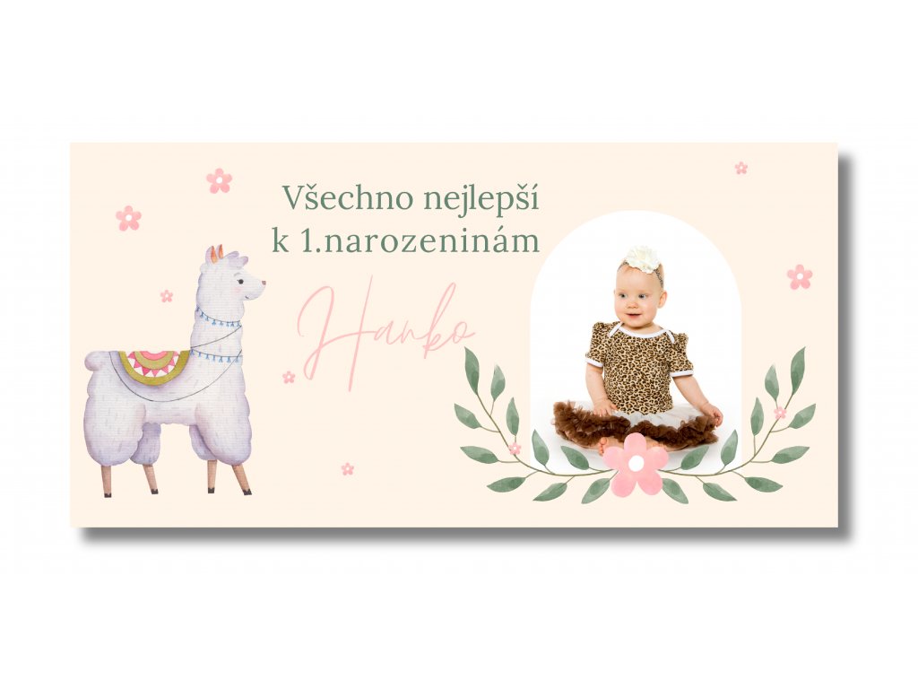 Personal Narozeninový banner s fotkou - Lama Rozmer banner: 130 x 65 cm