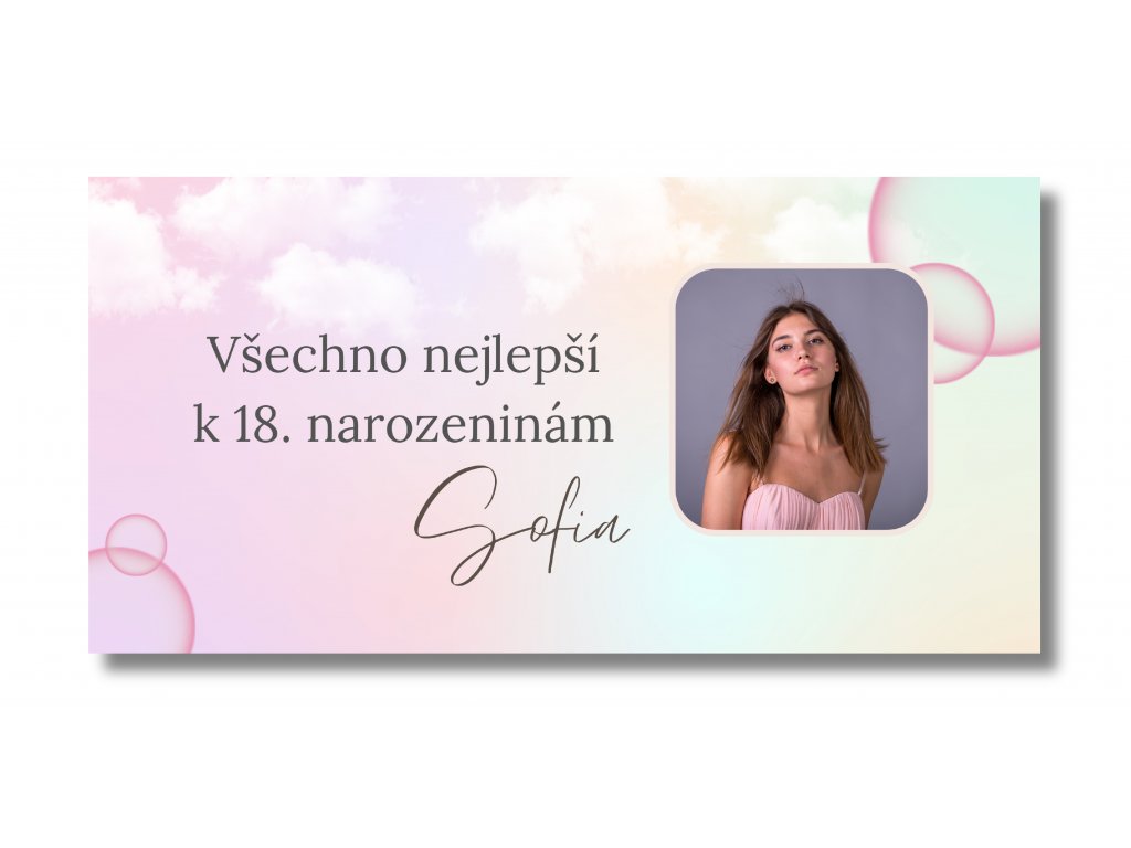 Personal Narozeninový banner s fotkou - Pink Bubble Rozmer banner: 130 x 260 cm