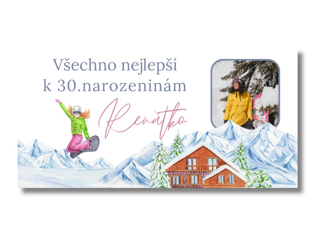 Personal Narozeninový banner s fotkou - Snowboard Rozmer banner: 130 x 260 cm