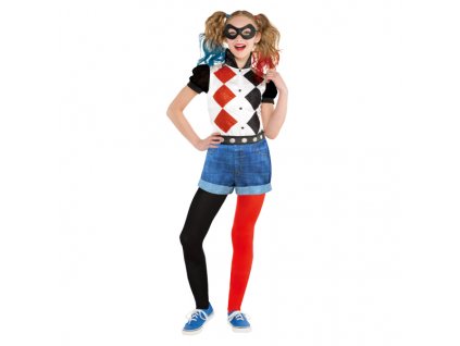 Detský kostým - Čierno-červená Harley Quinn (Velikost - děti 6 - 8 let)