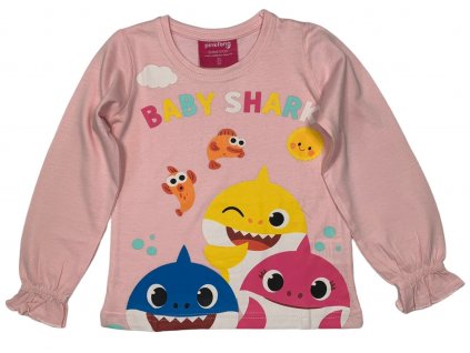 Dievčenské tričko s dlhým rukávom - Baby Shark ružové (Velikost - děti 104)