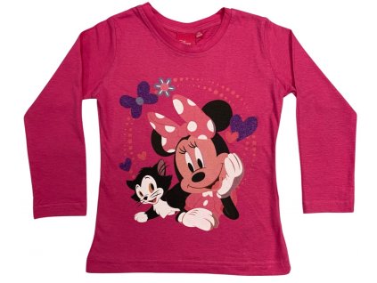 Dievčenské tričko s dlhým rukávom - Minnie Mouse tmavoružové (Velikost - děti 110)