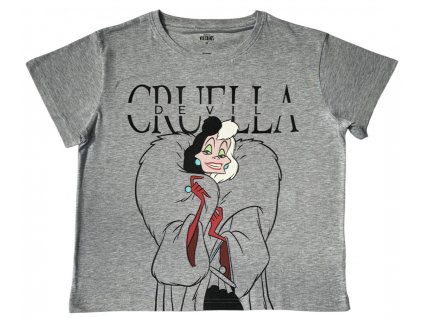 Dámske tričko 101 Dalmatíncov - Cruella sivé (Velikost - dospělý L)