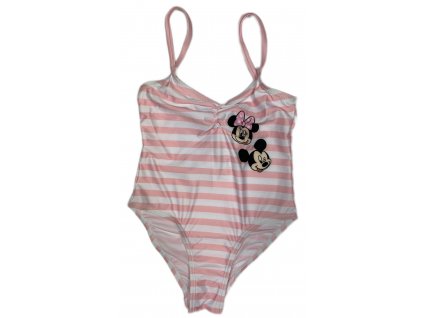 Jednodielne plavky - Minnie Mouse pruhované ružové (Velikost - děti 104/110)