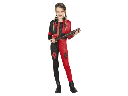Dievčenský kostým - Harley Quinn červeno/čierny (Velikost - děti S)