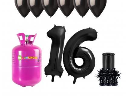 77424 helium party set na 16 narodeniny s ciernymi balonmi