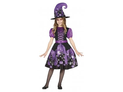 Detský dievčenský kostým - Fialová čarodejnica (Velikost - děti M)