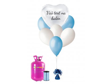 Personalizovaný helium párty set modrý - Bílé srdce 16 ks