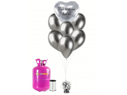 Personalizovaný helium párty set - Stříbrné srdce 16 ks