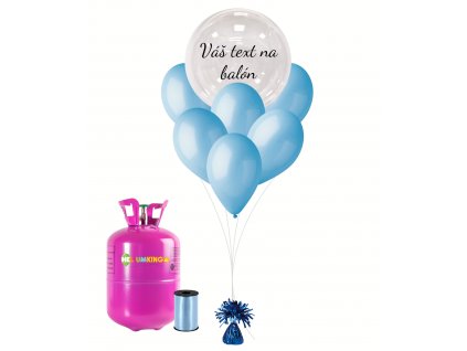 Personalizovaný helium párty set modrý - Průsvitný balón 11 ks