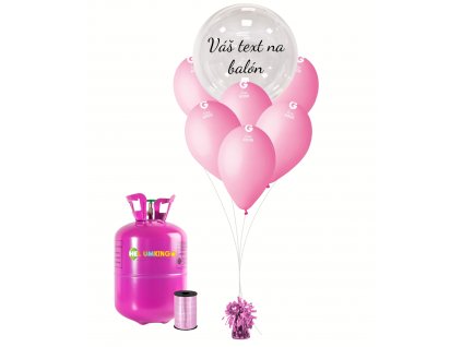 Personalizovaný helium párty set růžový - Průsvitný balón 11 ks