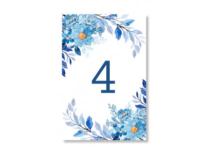Číslo stola - Modré kvetiny (Zvolte množství od 1 ks do 10 ks)