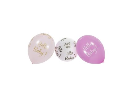 bag of 6 pink latex balloons hello baby dia 27cm