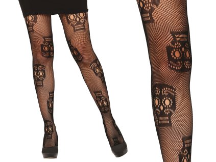 Dámske dierkované pančuchy s lebkami