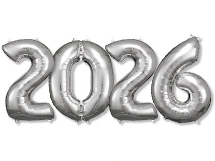 Set balónov 2026 - strieborný 35 cm