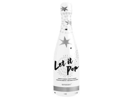 Fľaša na konfety - strieborné hviezdy 32 cm