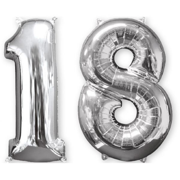 Amscan Fóliový balón ve tvaru čísla 18 stříbrný 66 cm