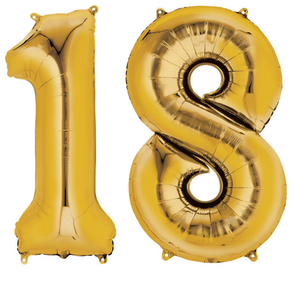 Amscan Fóliový balón ve tvaru čísla 18 zlatý