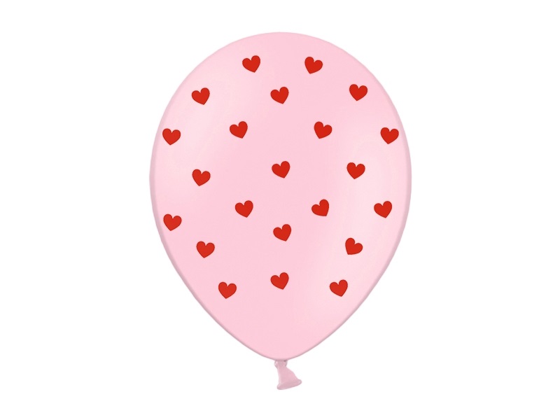 Levně PartyDeco Růžový Balónek s červenými srdíčky