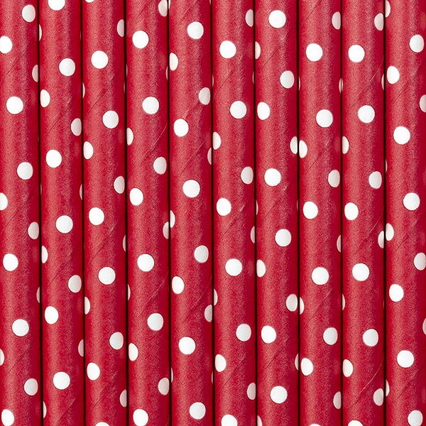 Levně PartyDeco Brčka červená s bílými puntíky 10 ks