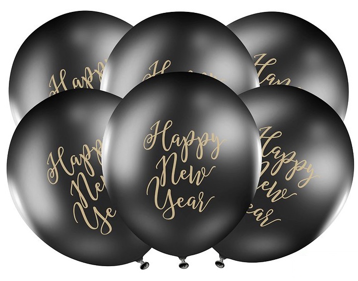 Levně PartyDeco Černý balón - Happy New Year