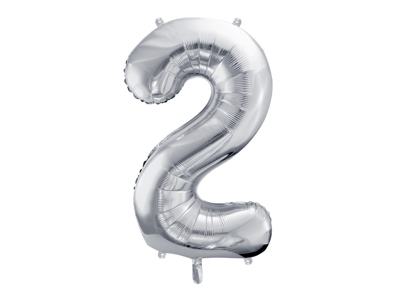 Levně PartyDeco Fóliový balónek narozeninové číslo 2 stříbrný 86cm