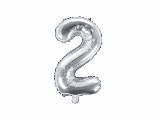 Levně PartyDeco Fóliový balónek Mini - Číslo 2 stříbrný 35cm
