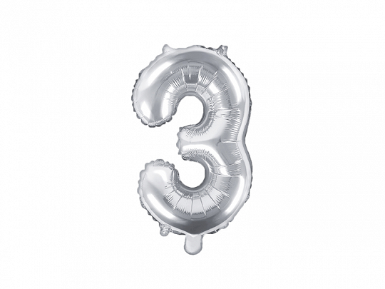 Levně PartyDeco Fóliový balónek Mini - Číslo 3 stříbrný 35cm