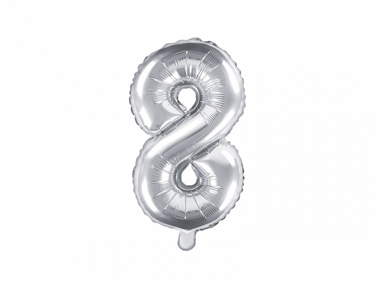PartyDeco Fóliový balónek Mini - Číslo 8 stříbrný 35cm